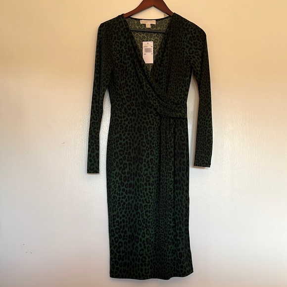 NWT Michael Kors green “moss” leopard print dress. Size S. - Picture 2 of 6